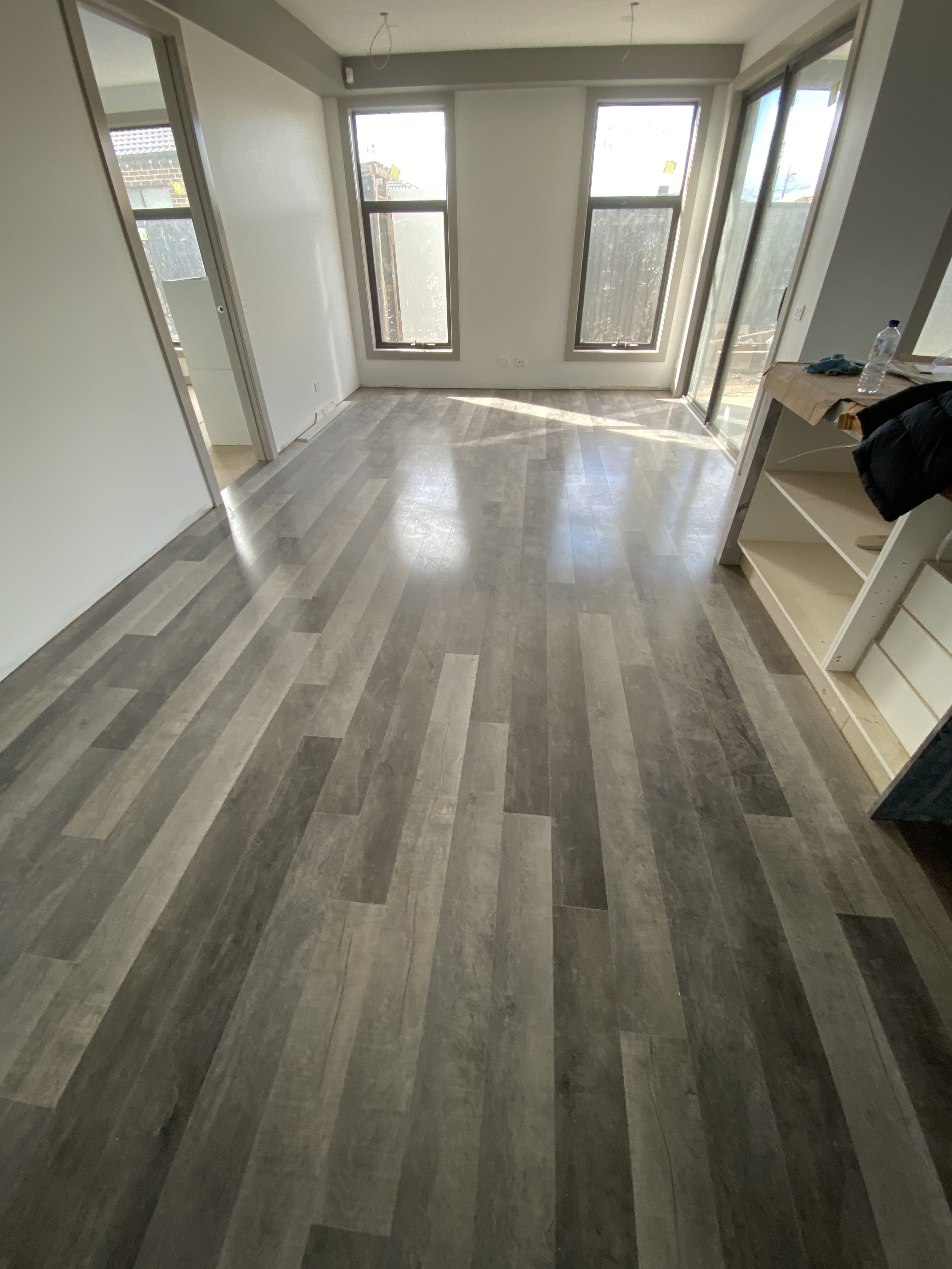 Silver ash hybrid flooring new build bedroom Melbourne west