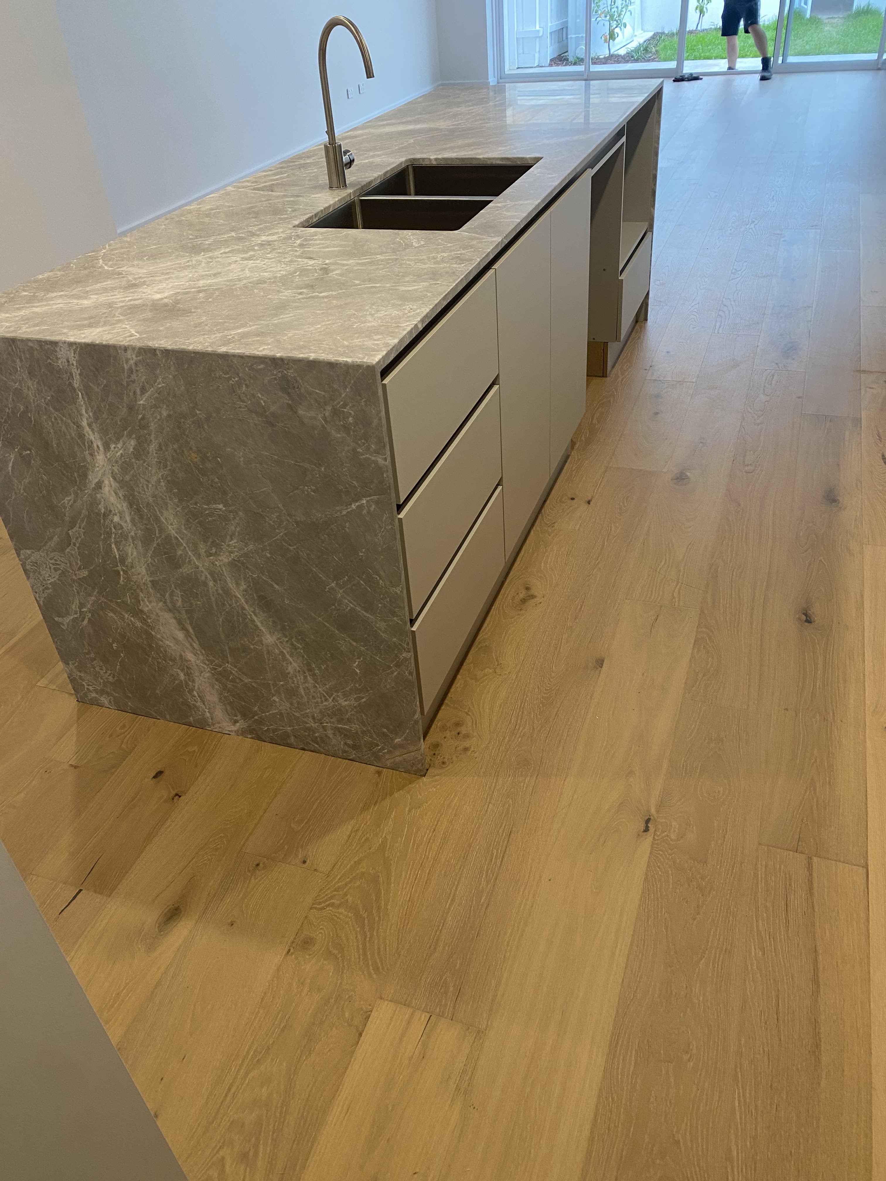 Natural European oak hybrid flooring kitchen island new build Melbourne