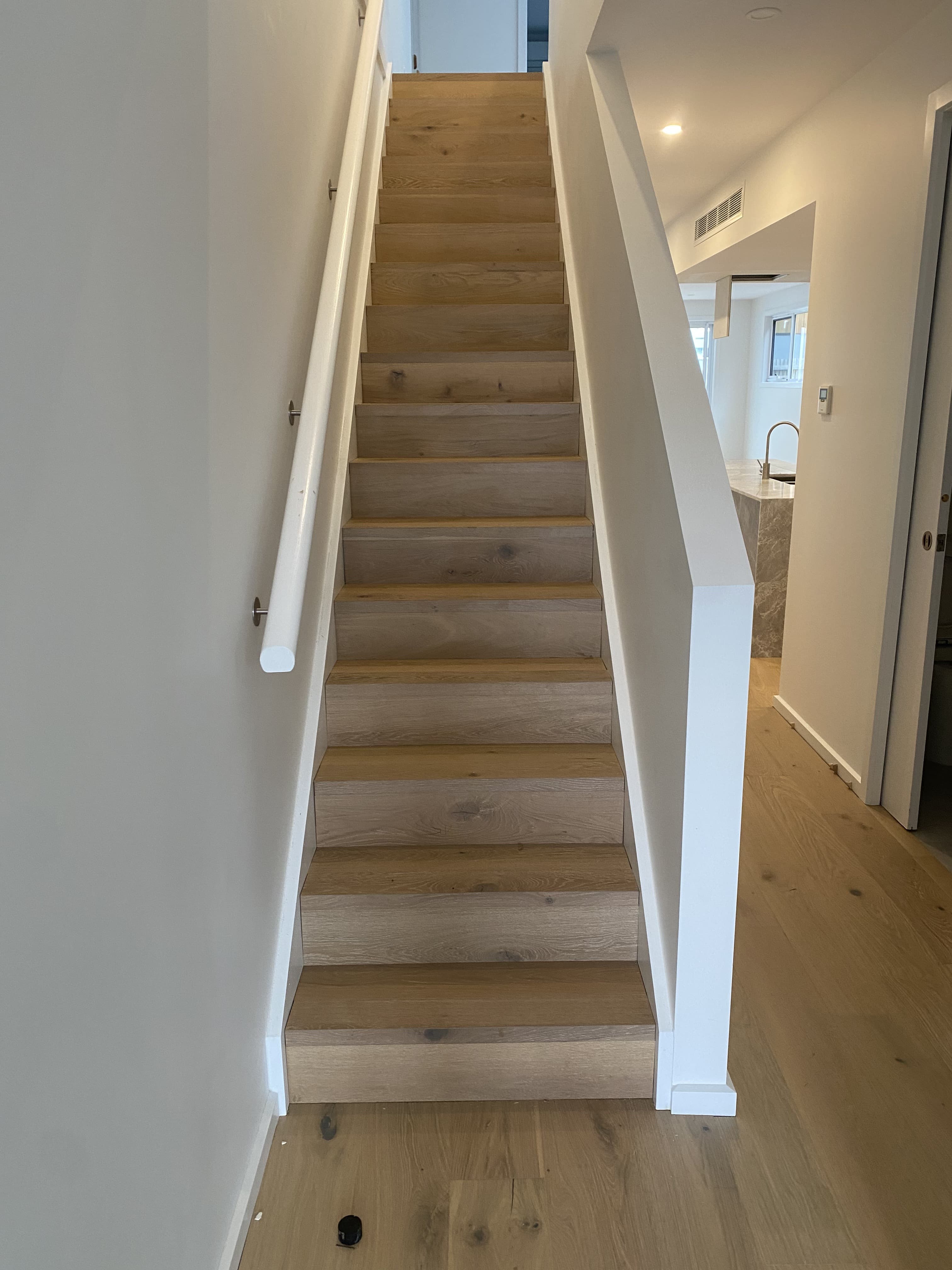 Natural European oak staircase and hallway hybrid flooring Melbourne