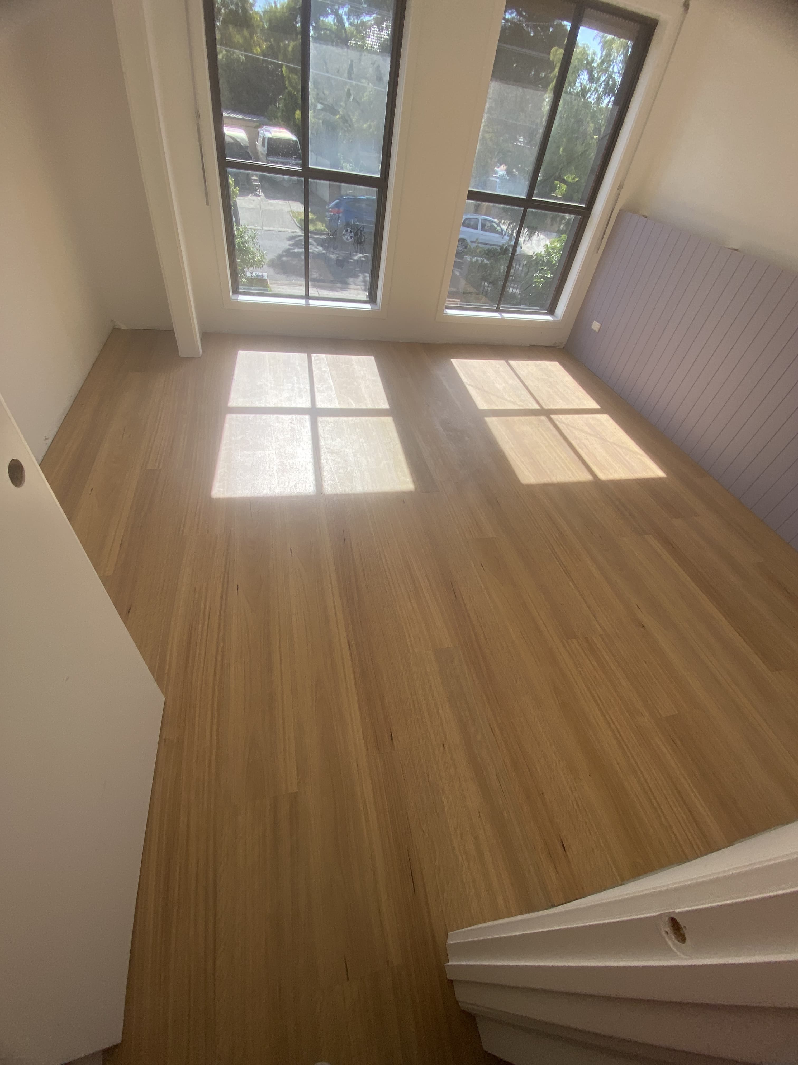 Silver ash herringbone flooring in café